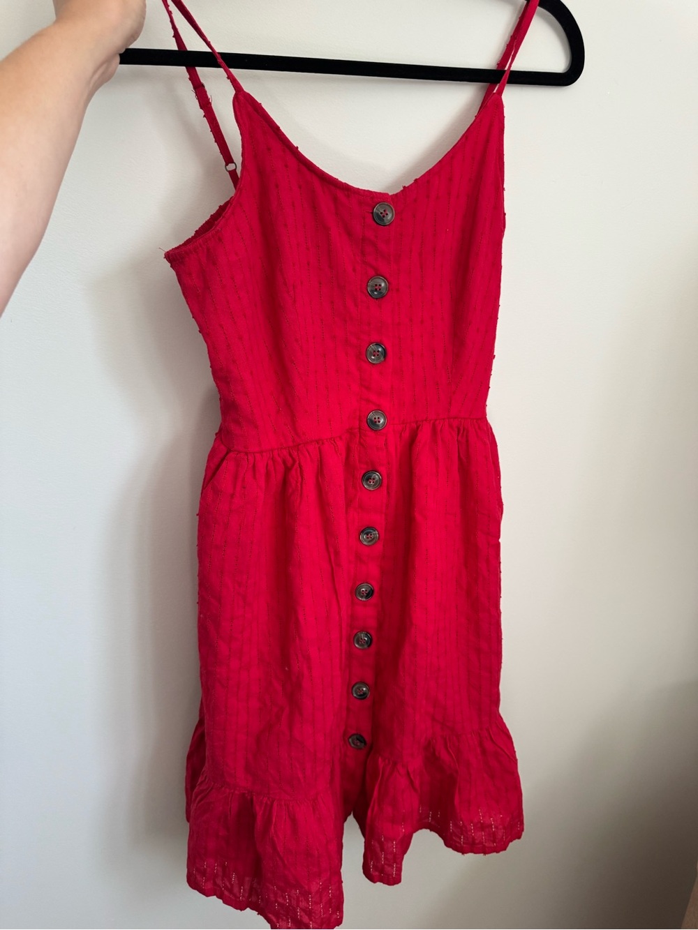 Japna Red Button-Front Sundress with Shirred Bodice